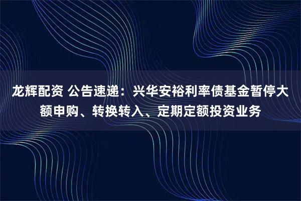 龙辉配资 公告速递：兴华安裕利率债基金暂停大额申购、转换转入、定期定额投资业务