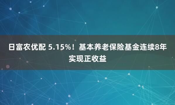 日富农优配 5.15%！基本养老保险基金连续8年实现正收益