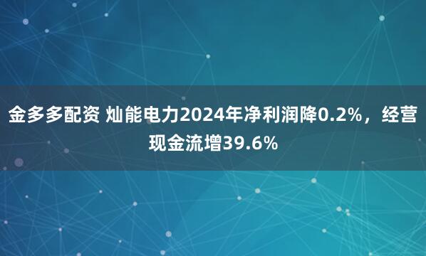 金多多配资 灿能电力2024年净利润降0.2%，经营现金流增39.6%